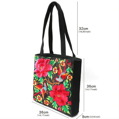 Exquisite Ethnic Phoenix Embroidered Canvas Shoulder Bag - Timeless Casual Elegance