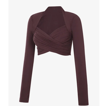 Sexy Front Cross Yoga Shrits With Chest Pads&Thumb Hole Sports Long Sleeve T-Shirts Crop Tops Female Fitness Slim Fit Blouse