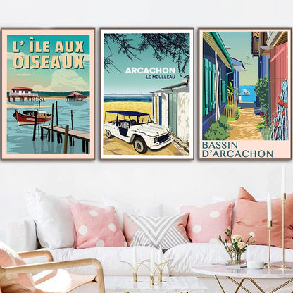 Travel Vintage Home Decor Arcachon Basin Landscape Traditional Village Poster Retro Vintage Wall Art Picture Living Room Decor