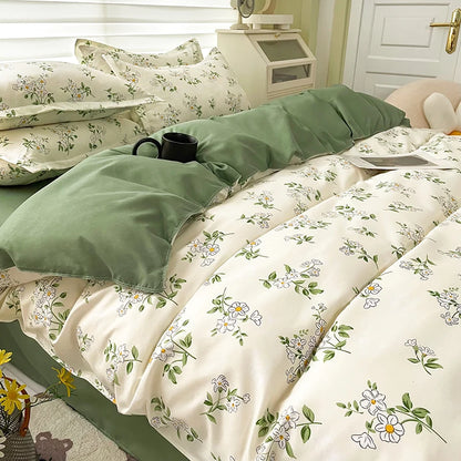 3pcs Duvet Cover Set with Pillowcases No Filling Floral Printed Warm Cute Comforter Soft Full Queen Size Home Bedding Set