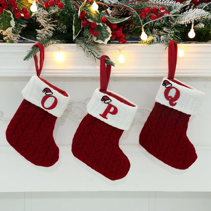 Letters Christmas Stocking Knitting Christmas Tree Pendant Decorations For Home 2024 Xmas Hat Alphabet Socks New Year Decor 2025