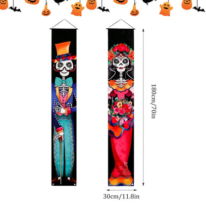 Halloween Day of The Dead Porch Sign Door Banner Welcome Hanging Flag Party Supplies Decoration Halloween Background Wall Decor