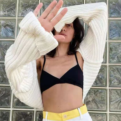 Retro Solid Color Loose Fitting Fashionable And Sexy Short knitted Long Sleeved Cardigan Jacket