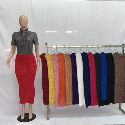 2024 Spring Summer Women New Type Knitted Long Muslim Fashion High Waist Pastel Midi Plus Size Casual Pencil Skirts 202048#