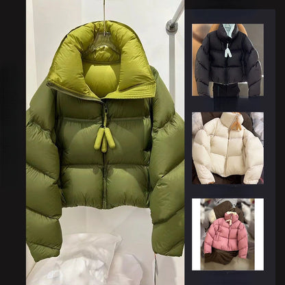 Winter Cropped Jacket Women Short Puffer Jacket Warm Streetwear Long Sleeve Zipper Cotton-padded Coat Loose Chic Outerwear New