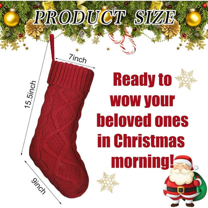 18 Set Lighted Christmas Stockings, 18 Inch Christmas Knit Stockings with Name Tags and Christmas Stocking Holder