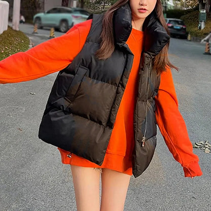 Y2K Vest Women's Thick Warm Down - Harajuku Loose Casual Outerwear Short Waistcoat Windproof