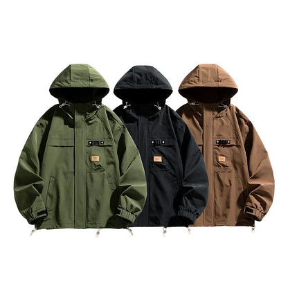 Men's Jacket Spring Autumn Hooded Loose Waterproof Windproof Male Workwear Jacket Korean Casual Fashion Clothes Top Outerwear