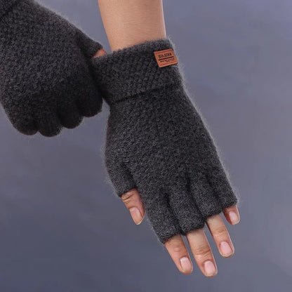 Outdoor Half Finger Gloves Women Men Winter Warm Wool Mittens Unisex Elastic Knitted Touchscreen Nonslip Fingerless Gloves