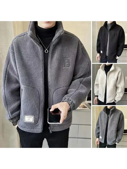 Casual Coat Men Street Big Pocket Zipper Standneck Loose Warm Jacket Man Spring Autumn Fashion Solid Long Sleeves Outwears