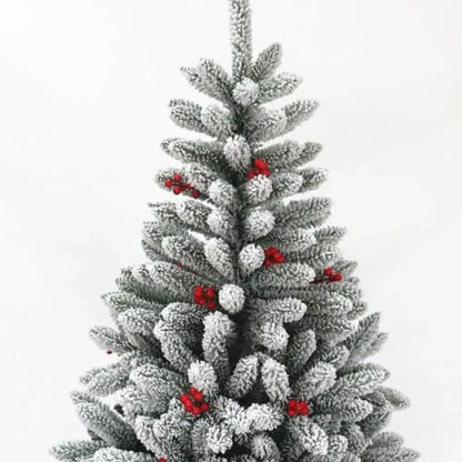 7.5ft Snow Flocked Artificial Spruce Christmas Tree w/Cones & Berries Easy Assembly & Foldable Stand Home Office Party Display