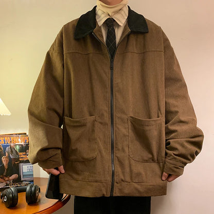 2024 Autumn Men Corduroy Bomber Jackets Retro Streetwear Loose Oversized Casual Clothing Loose Hip Hop Top Outwear 5XL