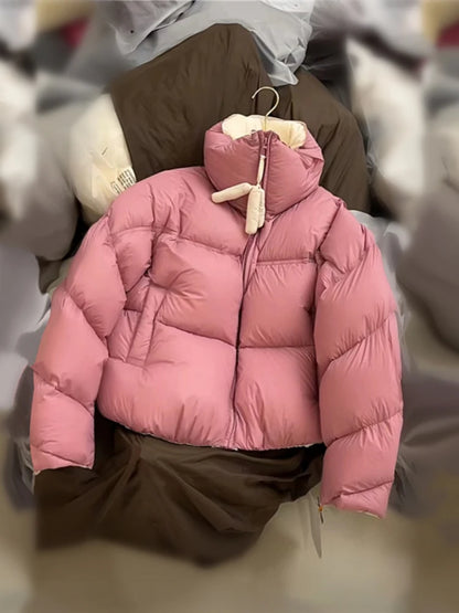 Winter Cropped Jacket Women Short Puffer Jacket Warm Streetwear Long Sleeve Zipper Cotton-padded Coat Loose Chic Outerwear New