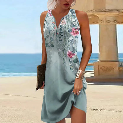 Summer Beaded V-Neck Bohemian Dress - Fashionable Sleeveless Party Dress for Women