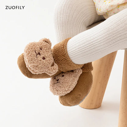 Cute Cartoon Bear Cotton Baby Socks for Boys & Girls - Anti-Slip Soft Newborn Toddler Winter Socks