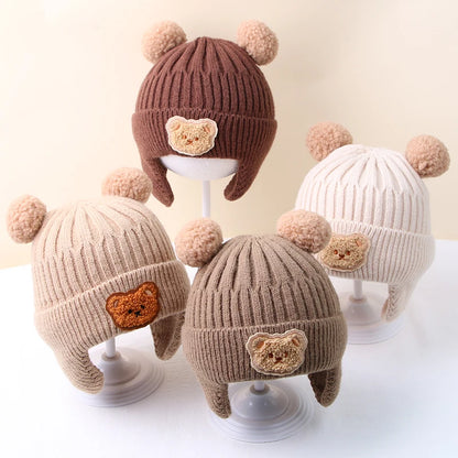 Cartoon Bear Ear Knitted Beanie Cap for Toddlers - Warm & Cute Winter Hat for Boys & Girls