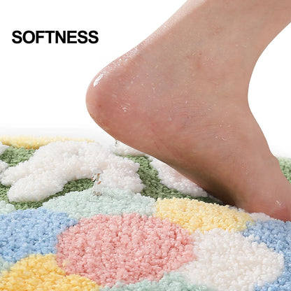 Bathroom Rugs Non-Slip Soft Microfiber Bath Mat Extra Soft Water Absorbent Floral Shower Floor Carpet