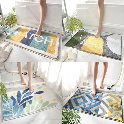 Microfiber Fleece Floor Mat Rainbow Carpet Bath Room Flower Rugs Water Absorbent Non-Slip Soft Bathmats Machine Washable Decor