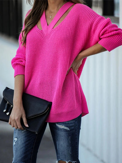 Boho V-Neck Pullover Sweater for Women - Casual Knitwear for Winter