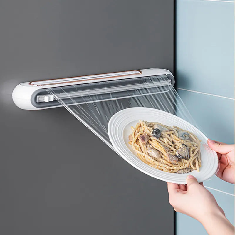 Innovative Magnetic Refillable Plastic Wrap Dispenser with Cutter - Streamline Your Kitchen Prep and Storage