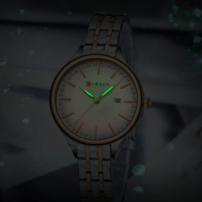 CURREN Fashion Brand Ladies Two Tone Watches Simple Quartz Waterproof Wristwatch for Women with Auto Date