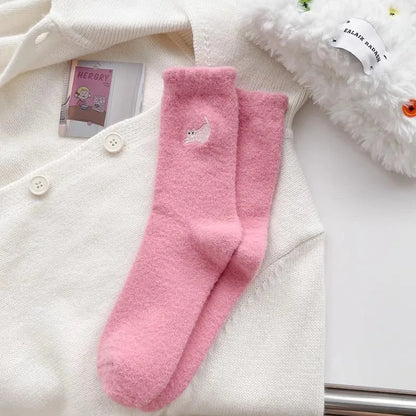 Cute Cat Mink Fleece Super Soft Socks for Women Winter Warm Thicken Coral Plush Socks Thermal Snow Home Sleep Floor Kawaii Sock