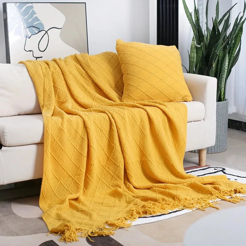 Nordic Knitted TV Blankets Bed End Decor Drop ShipShawl Sofa Blanket with Tassels Scarf Sofa Emulation Fleece Throw Blanket