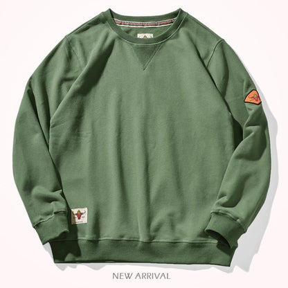 Round neck hoodless sweater for men 300g plush cotton solid color simple long sleeve spring and autumn Pullover Sports Top
