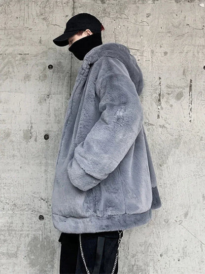 Gmiixder Streetwear Padded Jacket for Men Thickened Lamb Rabbit Wool Coat 2023 Winter Fashion Lovers Gothic Harajuku Fake Fur