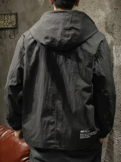 Large Size Cargo Hooded Jacket Men's Top Coat Fashion Trend Youth Outdoor Leisure Spring Autumn Handsome Windproof Jacket