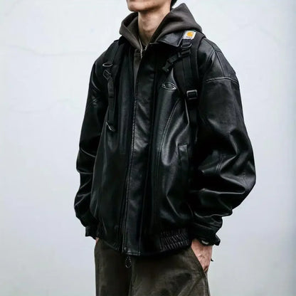 New Spring Autumn Pu Leather Men's Jacket Lapel Motorcycle Top Sleeveless Thickened Jacket For Men Women Trendy