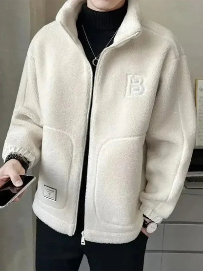 Casual Coat Men Street Big Pocket Zipper Standneck Loose Warm Jacket Man Spring Autumn Fashion Solid Long Sleeves Outwears