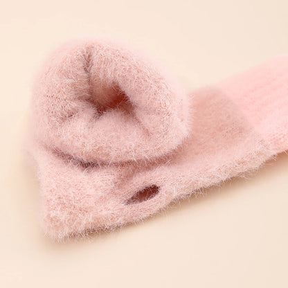 Mink Fleece Soft Winter Half Finger Gloves Women Warm Luxury Solid White Plush Knitted Fingerless Gloves Fluffy Work Gloves