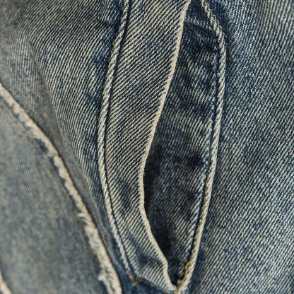 New Spring Autumn Vintage Loose Fit Yellow Mud Distressed Stand Collar Denim Jacket Men Casual Zipper Top Trendy
