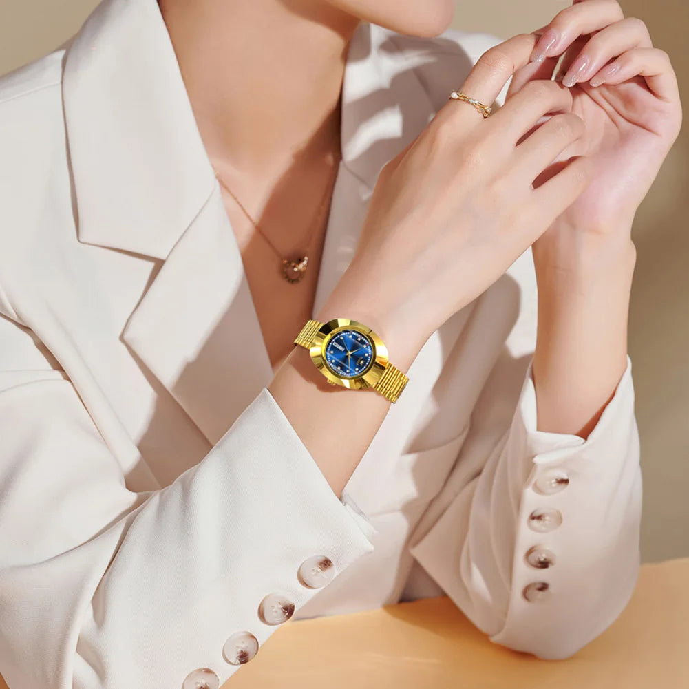 OLEVS Top Brand Women‘s Watches Luxury Gold Blue Original Big Dial Female Wristwatch Wateproof Sungsten Steel Luminous Week Date