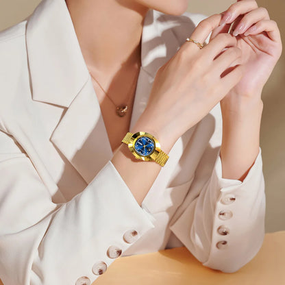 OLEVS Top Brand Women‘s Watches Luxury Gold Blue Original Big Dial Female Wristwatch Wateproof Sungsten Steel Luminous Week Date