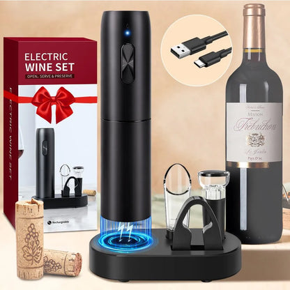 Sleek Automatic Electric Wine Bottle Opener - Rechargeable Corkscrew with Charging Base, Essential Wine Tools for Every Home