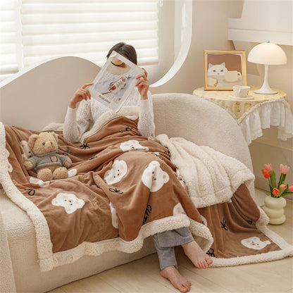YanYangTian Plaid Warm Cartoon Thickened Nap Air Conditioning Blanket Double woolen blanket Bedspread on the bed Sofa Cover