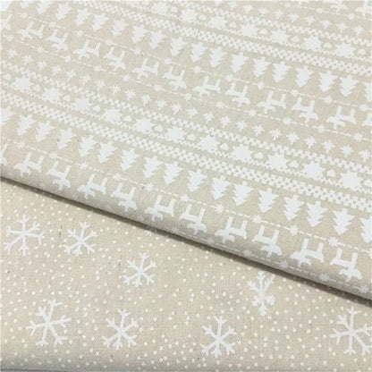 Cotton linen fabric Christmas decoration white snowflake red elk print linen cloth tablecloth diy handmade patchwork fabric new