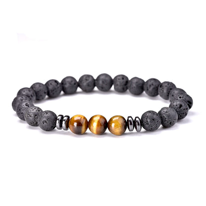 8mm 3 pcs/Set Natural Stone Beads Bracelet For Men Tiger Eys Black Lava Howlite Jewelry Agates Elastic Bangle Bracelets