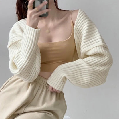 Retro Solid Color Loose Fitting Fashionable And Sexy Short knitted Long Sleeved Cardigan Jacket
