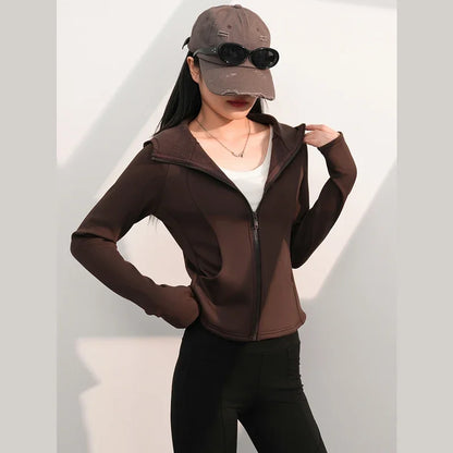 Women's Yoga Plus Velvet Jacket Slim Fit Waist Sports Leisure Hooded Sweater Autumn and Winter Velvet Wide Zipper Hoodies