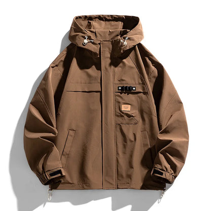 Men's Jacket Spring Autumn Hooded Loose Waterproof Windproof Male Workwear Jacket Korean Casual Fashion Clothes Top Outerwear