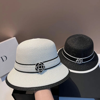 Summer French Style Sunscreen Hat Women's Retro Straw Braid Fisherman Basin Hat Outdoor Sun Shield Hat Panama Color Matching Cap
