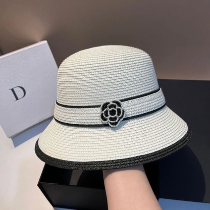 Summer French Style Sunscreen Hat Women's Retro Straw Braid Fisherman Basin Hat Outdoor Sun Shield Hat Panama Color Matching Cap