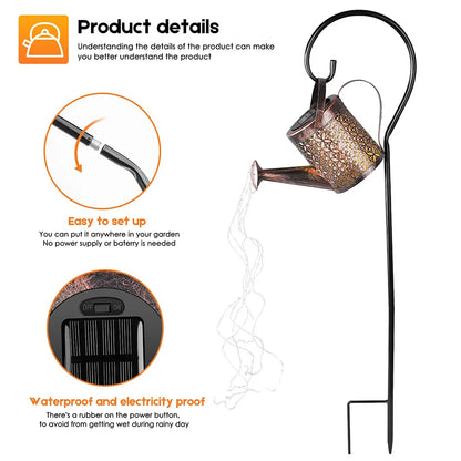 Solar Watering Can Light with Hanging Waterfall Lamp