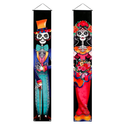 Halloween Day of The Dead Porch Sign Door Banner Welcome Hanging Flag Party Supplies Decoration Halloween Background Wall Decor