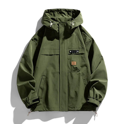 Men's Jacket Spring Autumn Hooded Loose Waterproof Windproof Male Workwear Jacket Korean Casual Fashion Clothes Top Outerwear