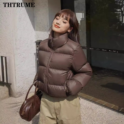 Streetwear Thick Chic Jackets For Women Fashion Solid Zipper Stand Collar Autumn Winter Tops Coats Casual Communte Puffy Jacket