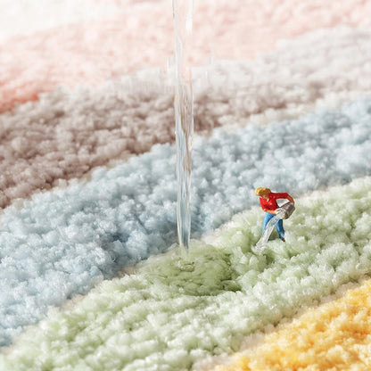Microfiber Fleece Floor Mat Rainbow Carpet Bath Room Flower Rugs Water Absorbent Non-Slip Soft Bathmats Machine Washable Decor